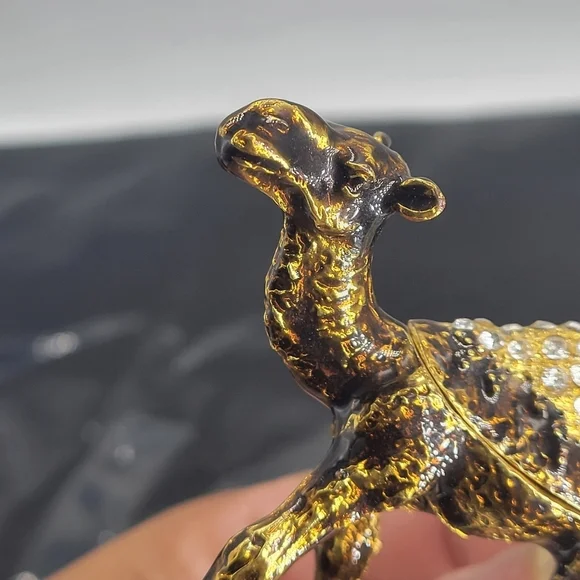 Rare Miniauture Camel Bejeweled Gold & Enamel Camel Trinket VTG W/Clear Stones - Picture 6 of 10